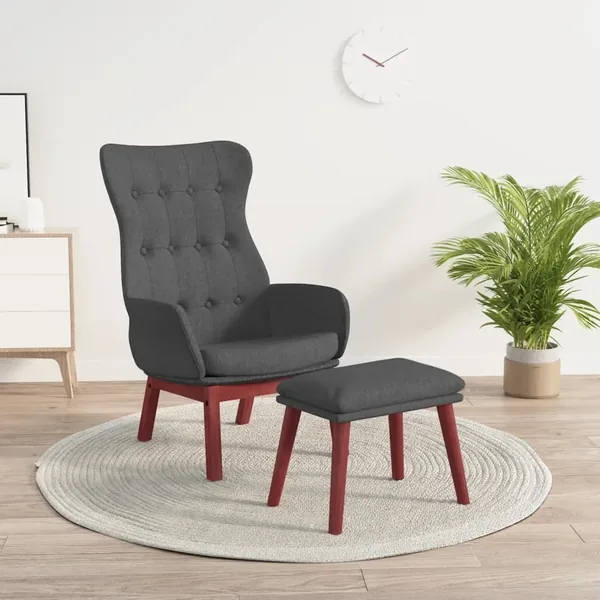 Chaise de relaxation avec repose-pied Gris foncé Tissu