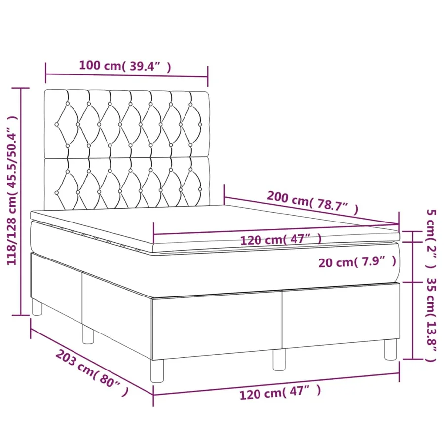 Sommier à lattes de lit avec matelas Noir 120x200 cm Velours - 6