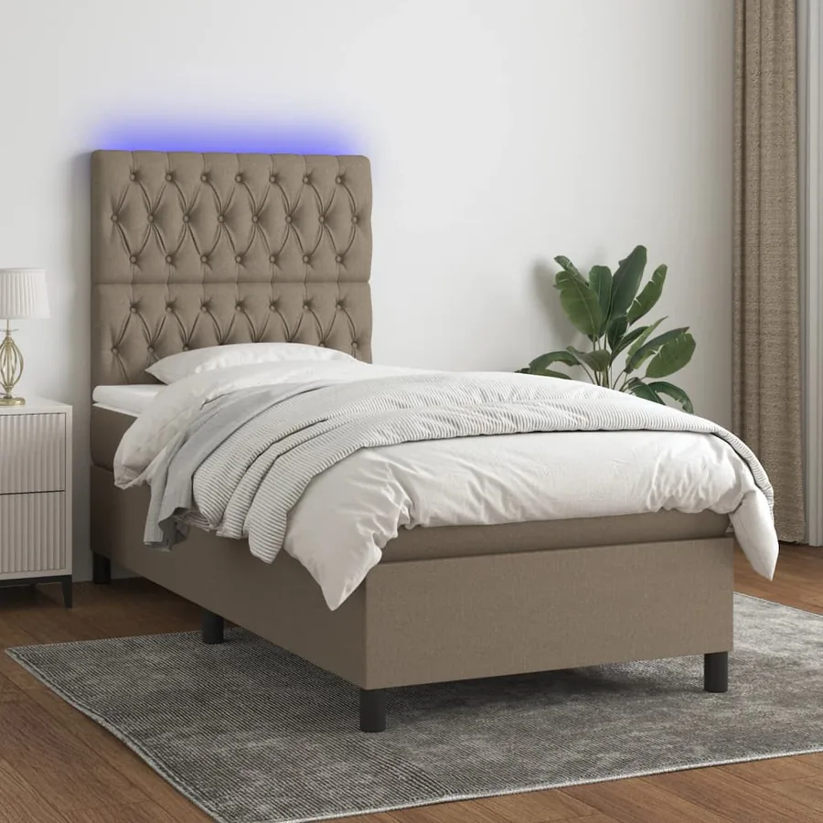 Sommier à lattes de lit et matelas et LED Taupe 80x200cm Tissu