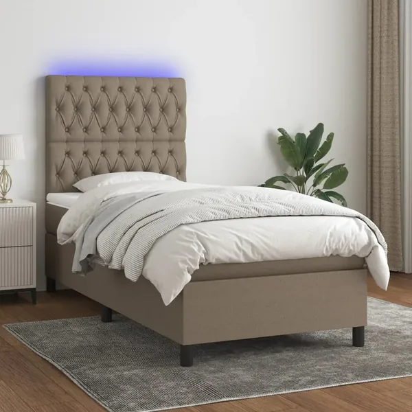 Sommier à lattes de lit et matelas et LED Taupe 80x200cm Tissu
