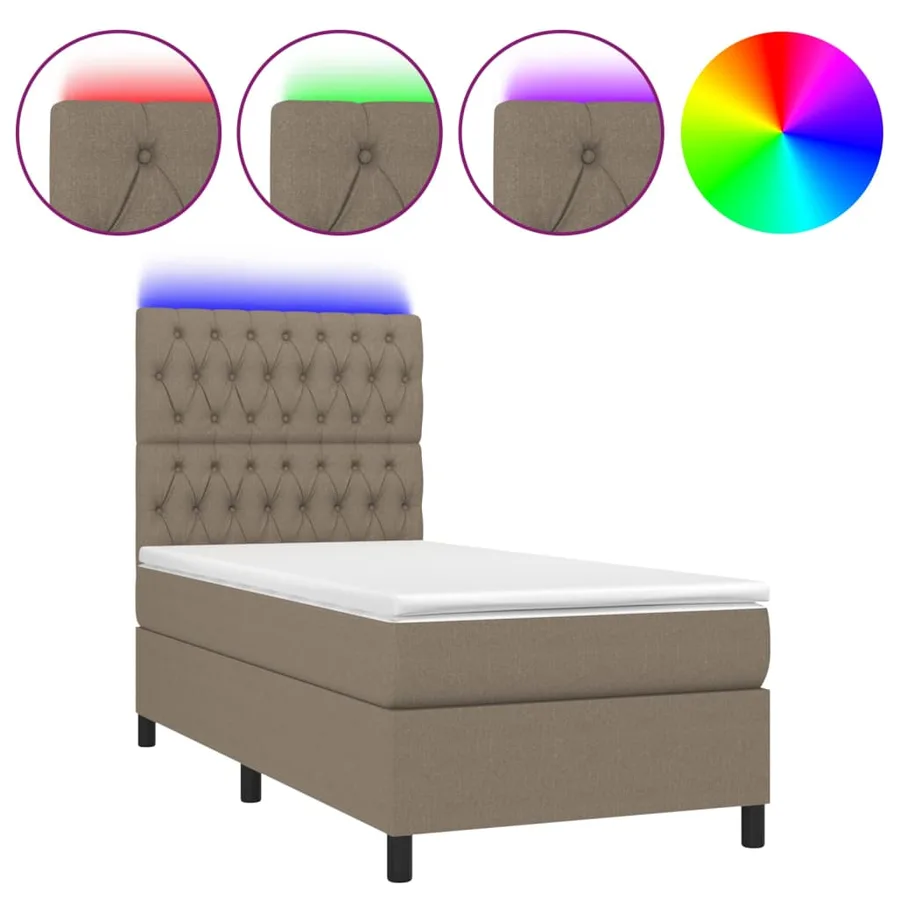 Sommier à lattes de lit et matelas et LED Taupe 80x200cm Tissu - 2