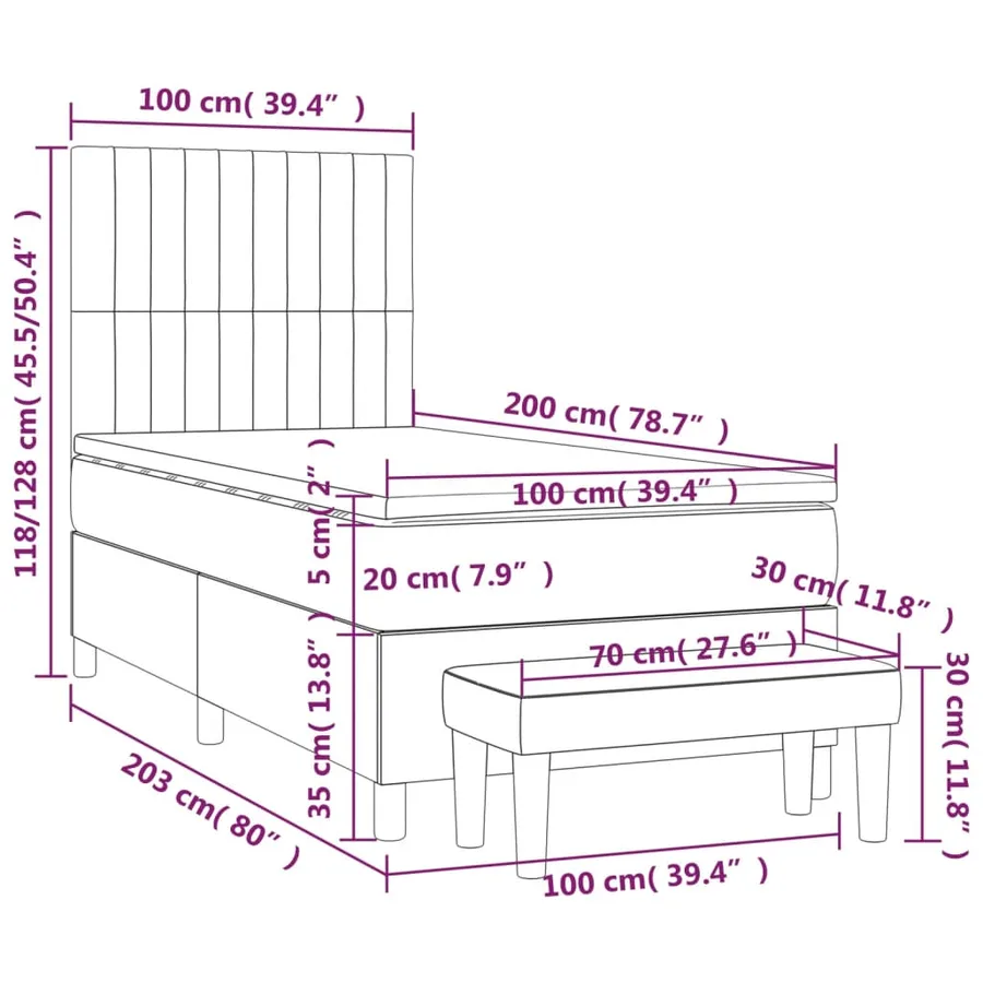 Sommier à lattes de lit avec matelas Gris foncé 100x200cm Tissu - 8