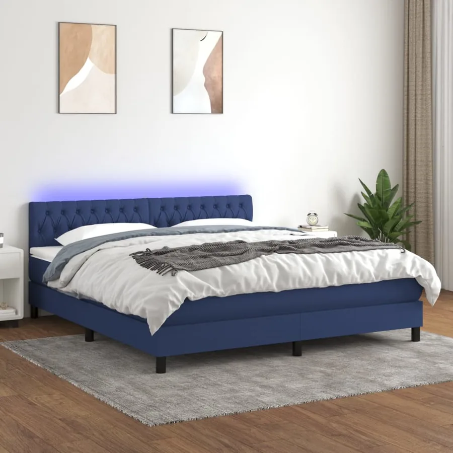 Sommier à lattes de lit avec matelas LED Bleu 180x200 cm Tissu