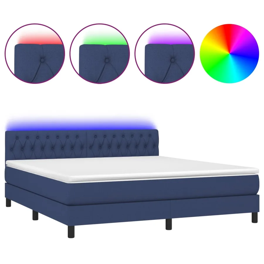 Sommier à lattes de lit avec matelas LED Bleu 180x200 cm Tissu - 2