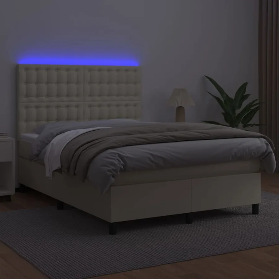 Sommier à lattes de lit avec matelas et LED Crème 140x190 cm - 4