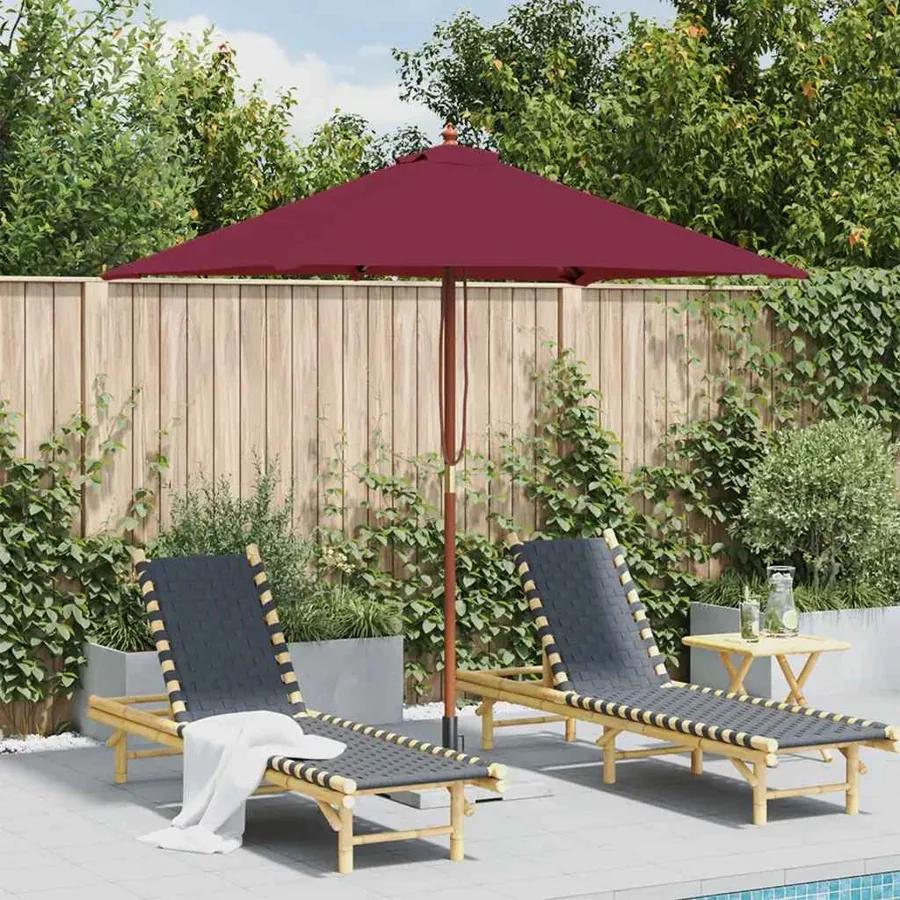 Parasol d'extérieur avec mât en bois 150x200 cm rouge bordeaux