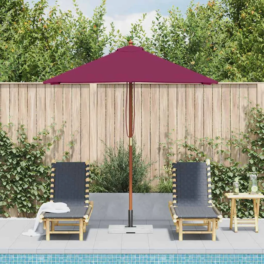 Parasol d'extérieur avec mât en bois 150x200 cm rouge bordeaux - 3