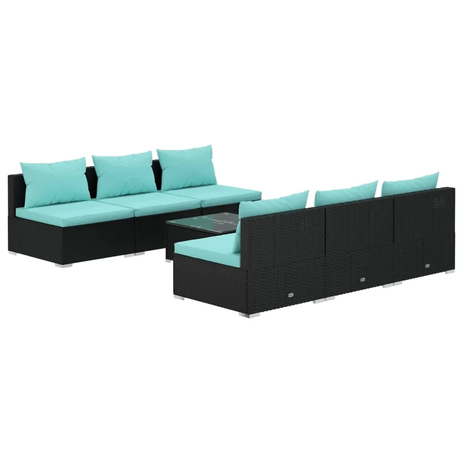 Salon de jardin 7 pcs avec coussins Résine tressée Noir - 2