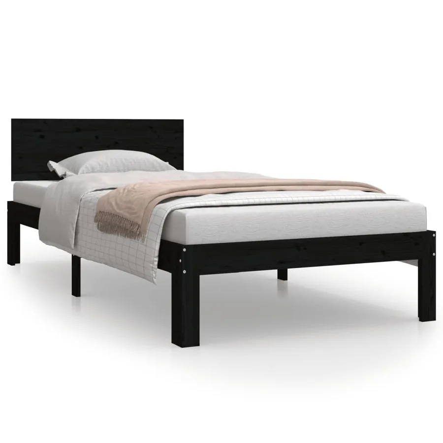 Cadre de lit sans matelas noir bois de pin massif 90x200 cm - 2
