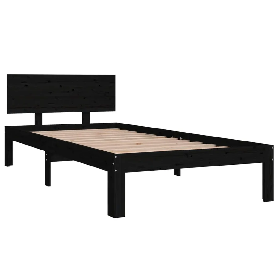 Cadre de lit sans matelas noir bois de pin massif 90x200 cm - 3