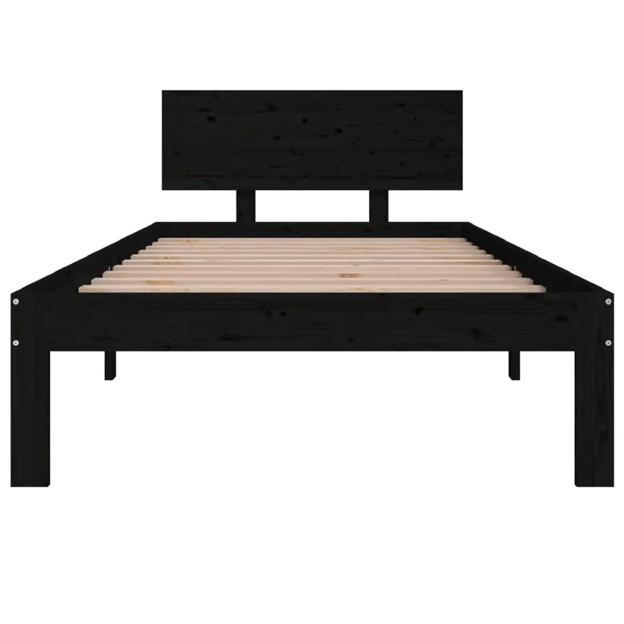 Cadre de lit sans matelas noir bois de pin massif 90x200 cm - 4