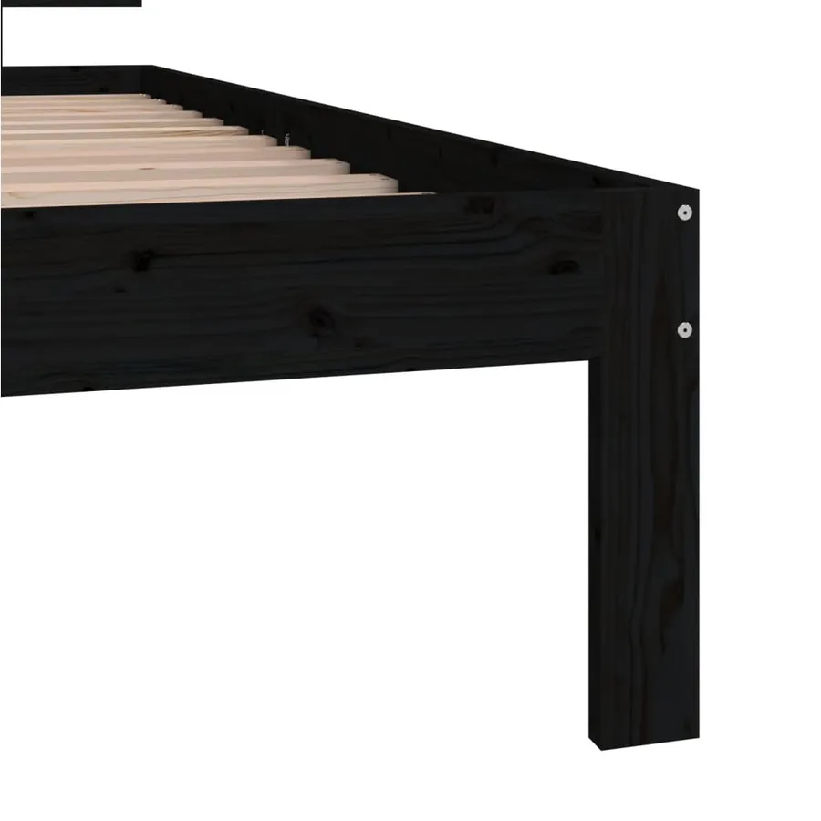 Cadre de lit sans matelas noir bois de pin massif 90x200 cm - 6