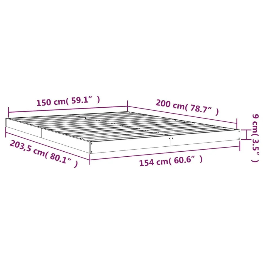 Cadre de lit sans matelas 150x200 cm bois massif de pin - 8