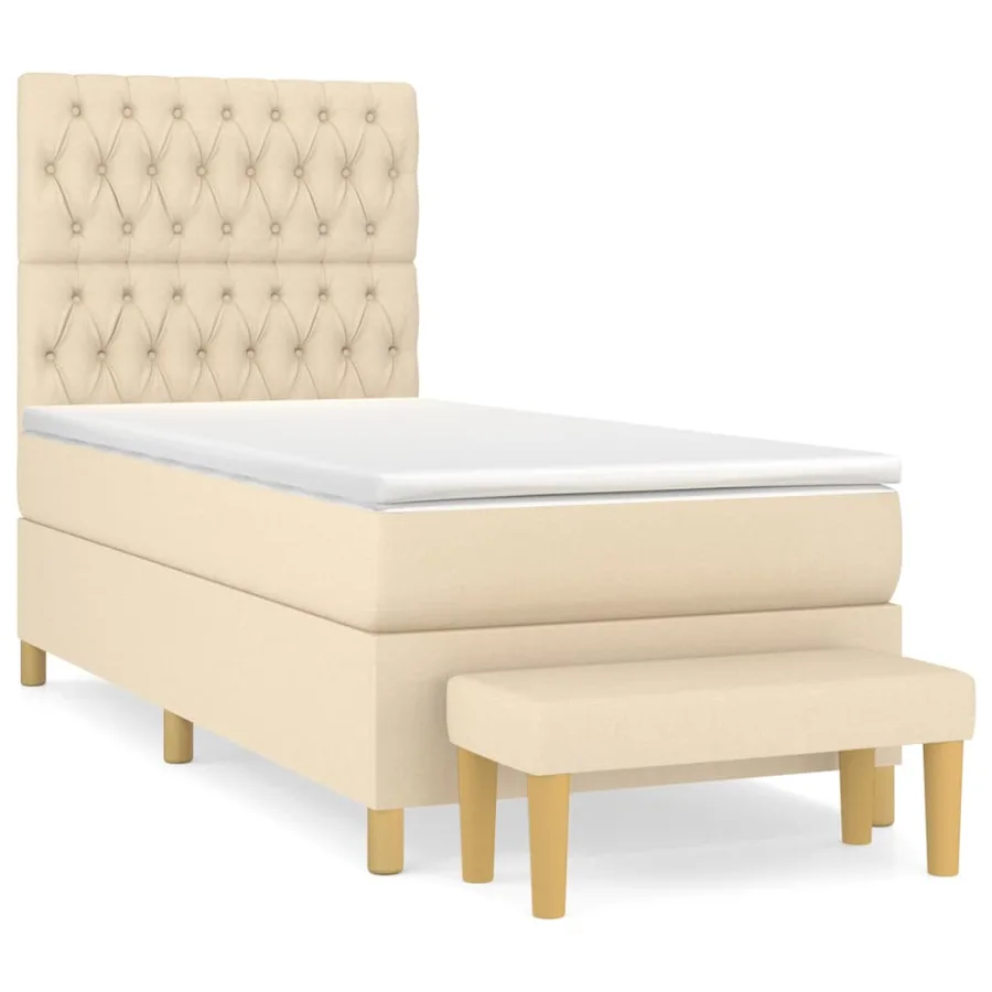 Sommier à lattes de lit avec matelas Crème 90x200 cm Tissu - 2