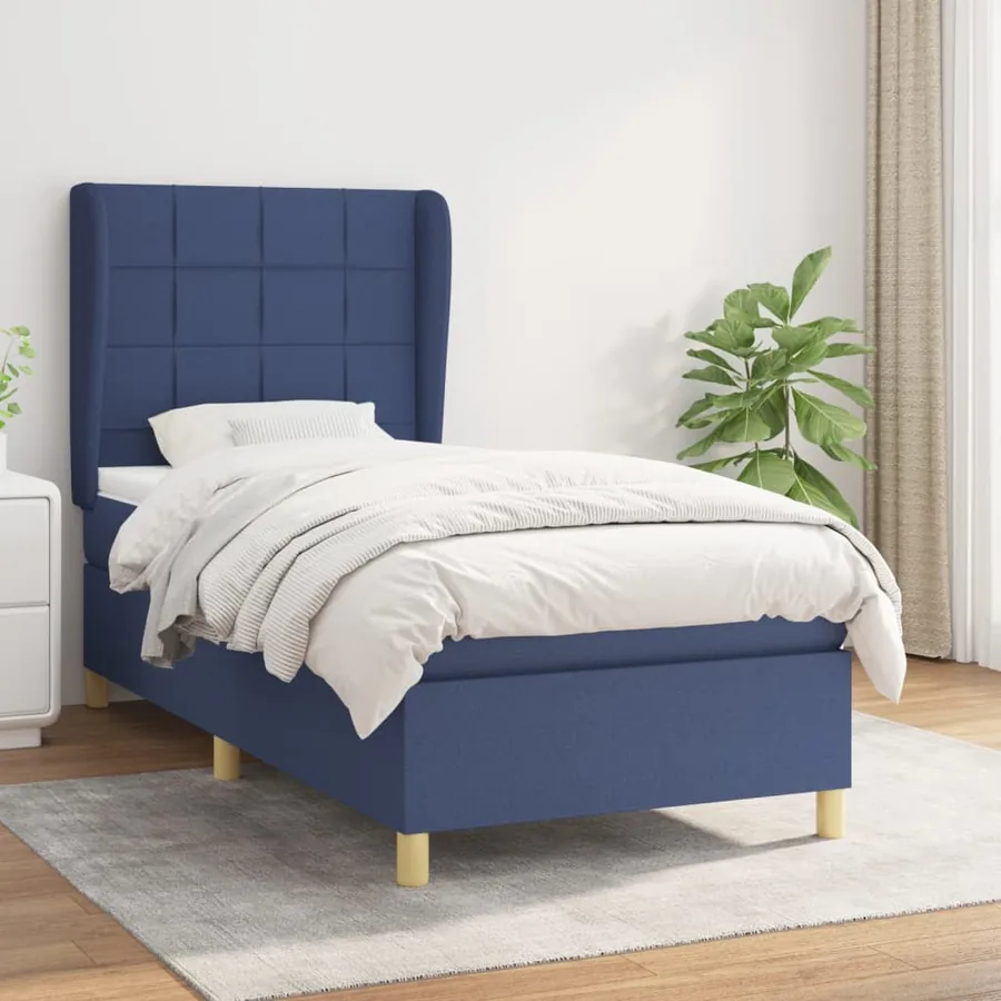 Sommier à lattes de lit avec matelas Bleu 100x200 cm Tissu