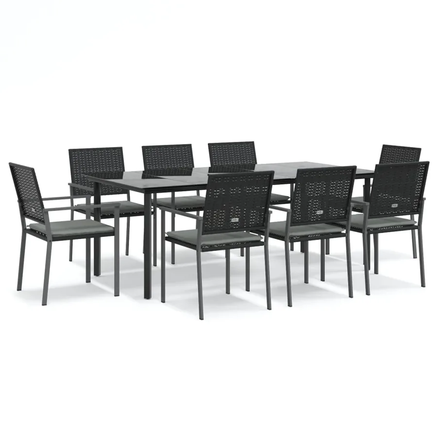 Ensemble à manger de jardin 9 pcs coussins résine tressée acier - 2