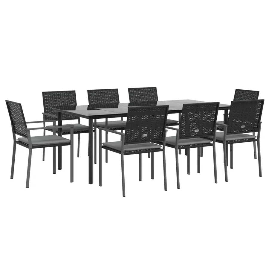 Ensemble à manger de jardin 9 pcs coussins résine tressée acier - 3