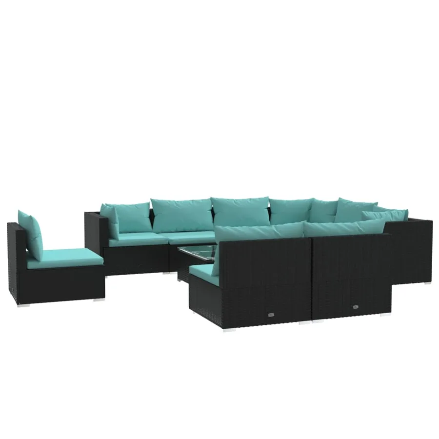 Salon de jardin 10 pcs avec coussins Résine tressée Noir - 2