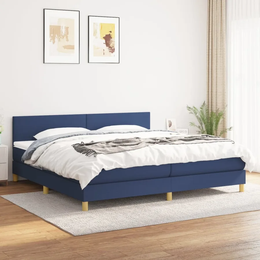 Sommier à lattes de lit avec matelas Bleu 200x200 cm Tissu