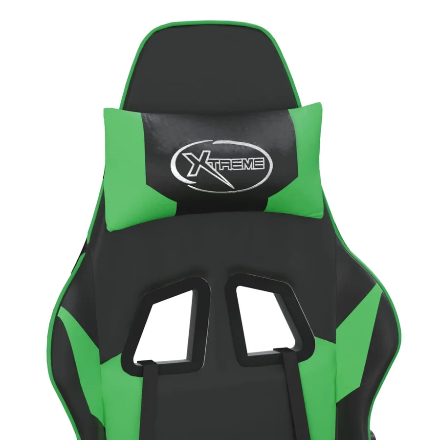 Chaise de jeu avec repose-pied Noir et vert Similicuir - 10