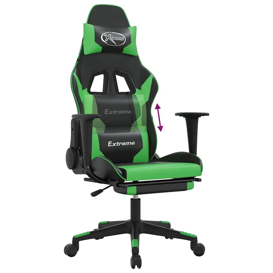 Chaise de jeu avec repose-pied Noir et vert Similicuir - 8