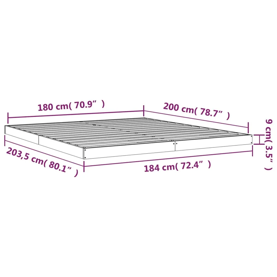 Cadre de lit sans matelas blanc 180x200 cm bois massif de pin - 8