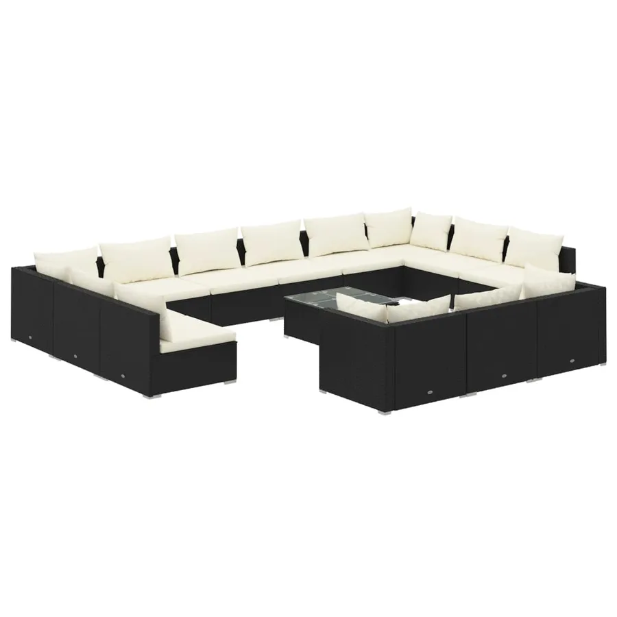 Salon de jardin 14 pcs avec coussins Noir Résine tressée - 2