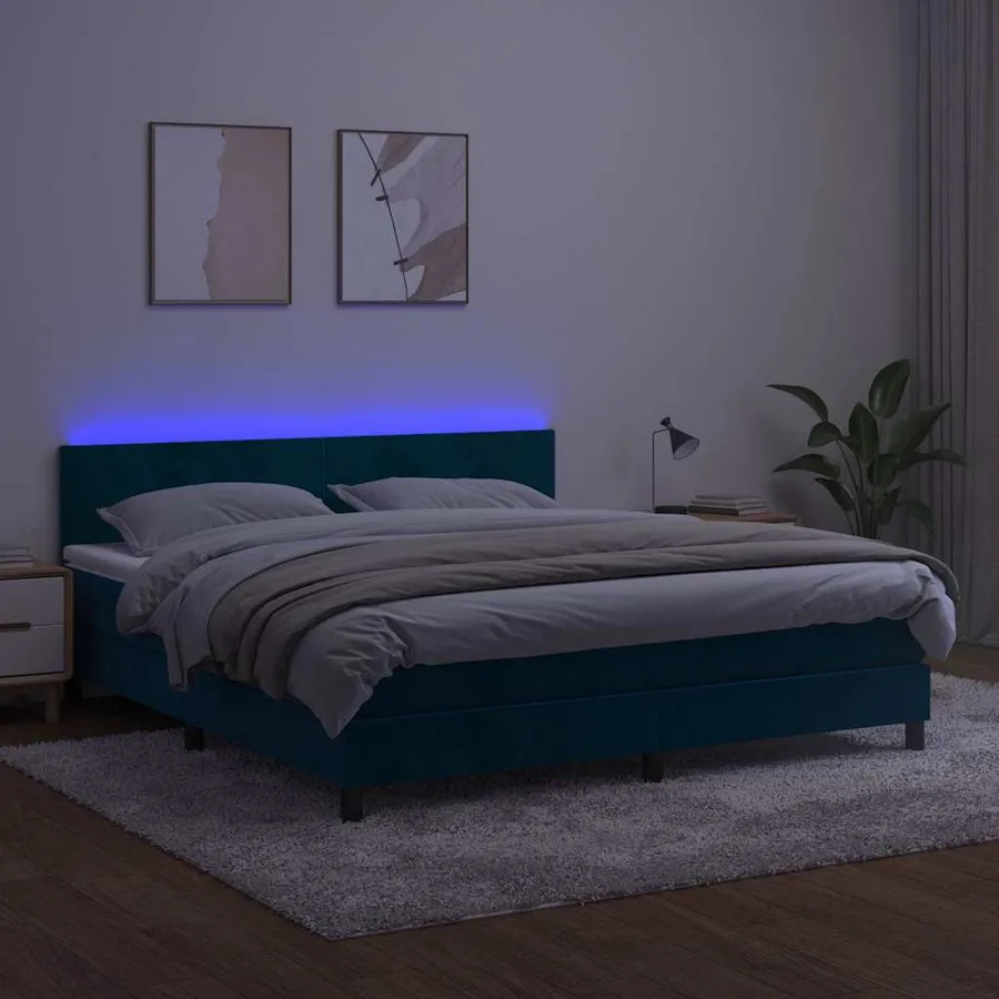 Sommier à lattes de lit avec matelas LED Bleu foncé 160x200 cm - 3