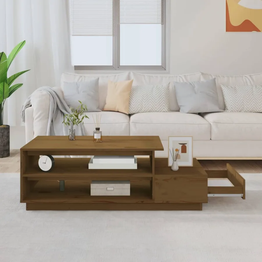 Table basse Marron miel 120x50x40,5 cm Bois massif de pin - 3