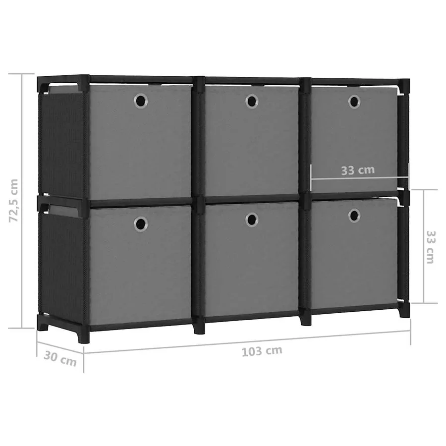 Étagère d'affichage 6 cubes et boîtes Noir 103x30x72,5 cm Tissu - 9