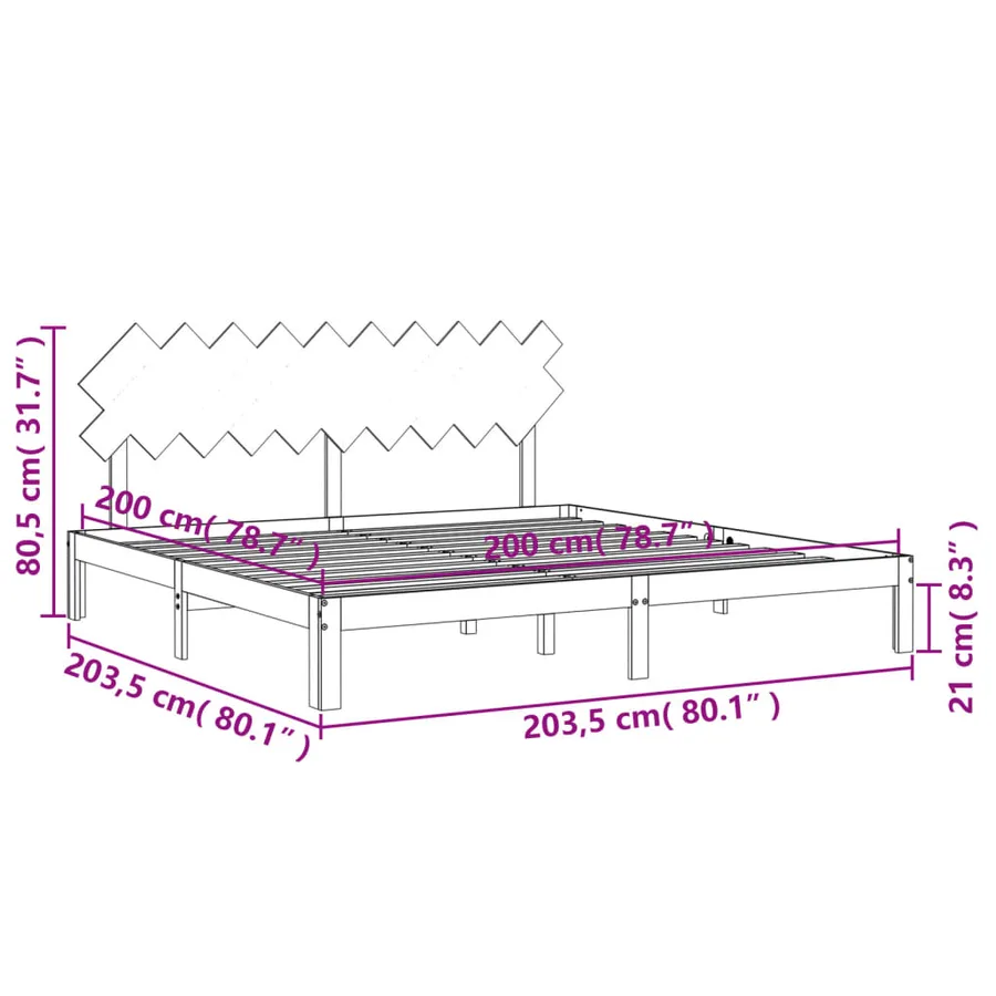 Cadre de lit sans matelas 200x200 cm bois massif de pin - 12
