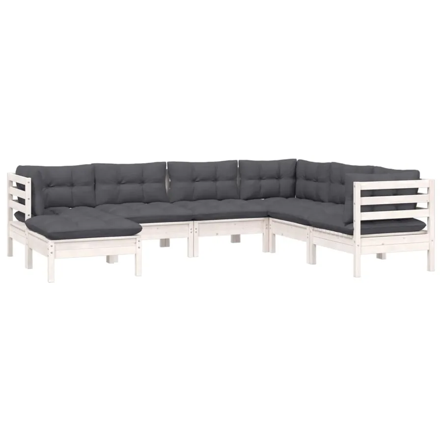 Salon de jardin 7 pcs avec coussins blanc bois de pin massif - 3