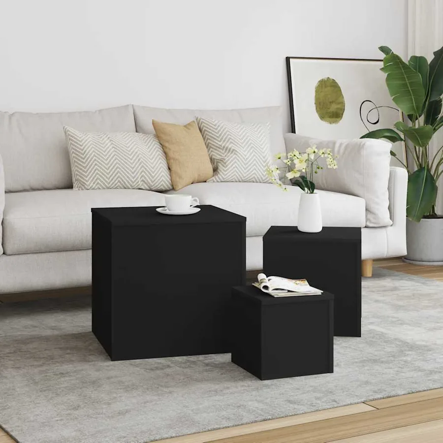 Tables d'appoint 3 pcs Noir Bois d’ingénierie