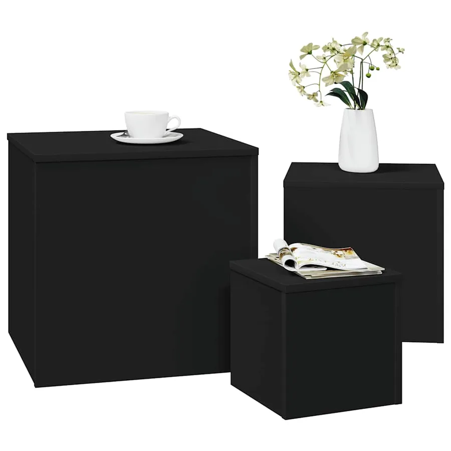 Tables d'appoint 3 pcs Noir Bois d’ingénierie - 3