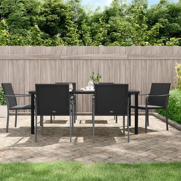 Ensemble à manger de jardin 7 pcs coussins résine tressée acier