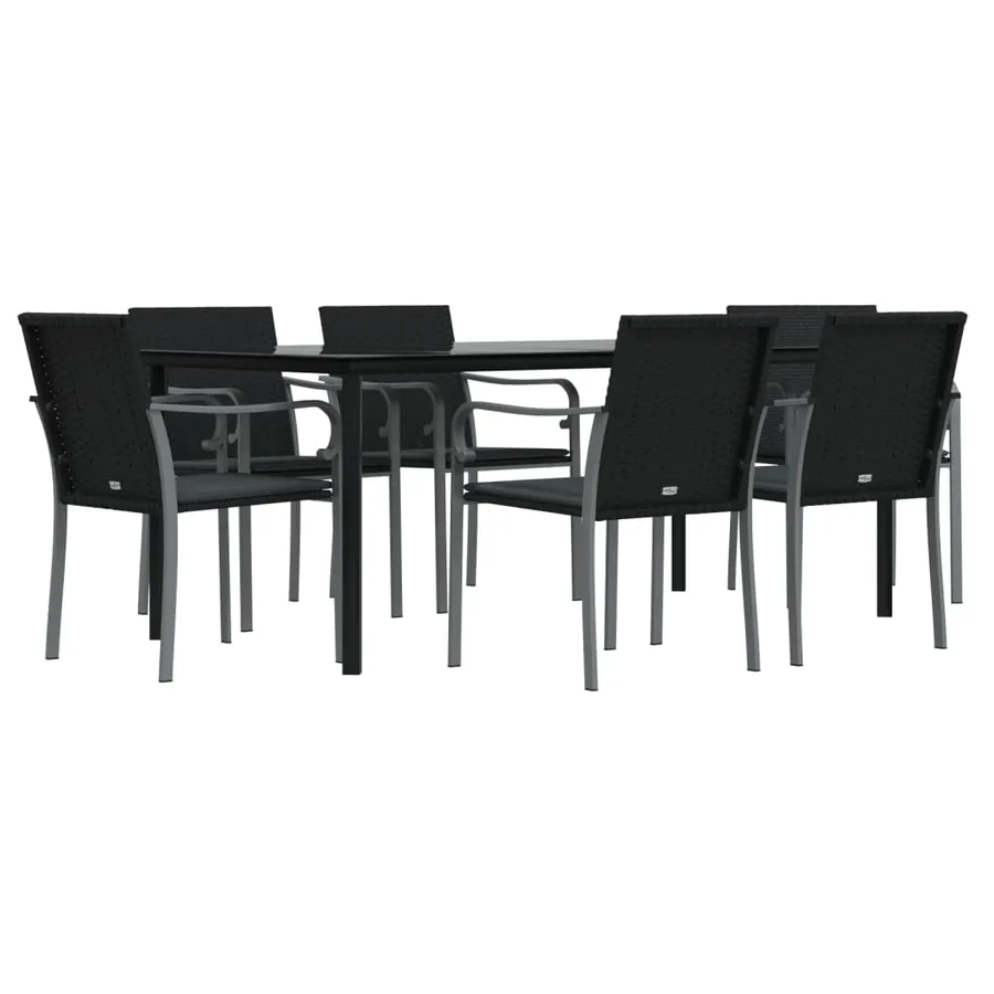 Ensemble à manger de jardin 7 pcs coussins résine tressée acier - 3