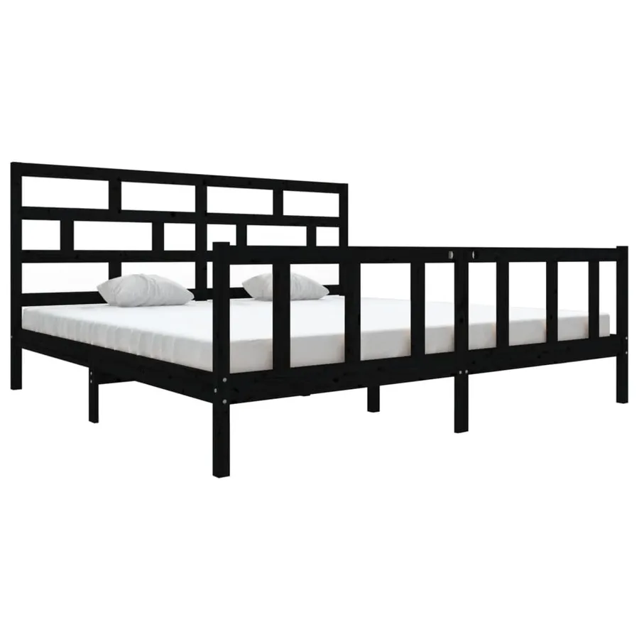 Cadre de lit sans matelas noir bois massif 200x200 cm - 2