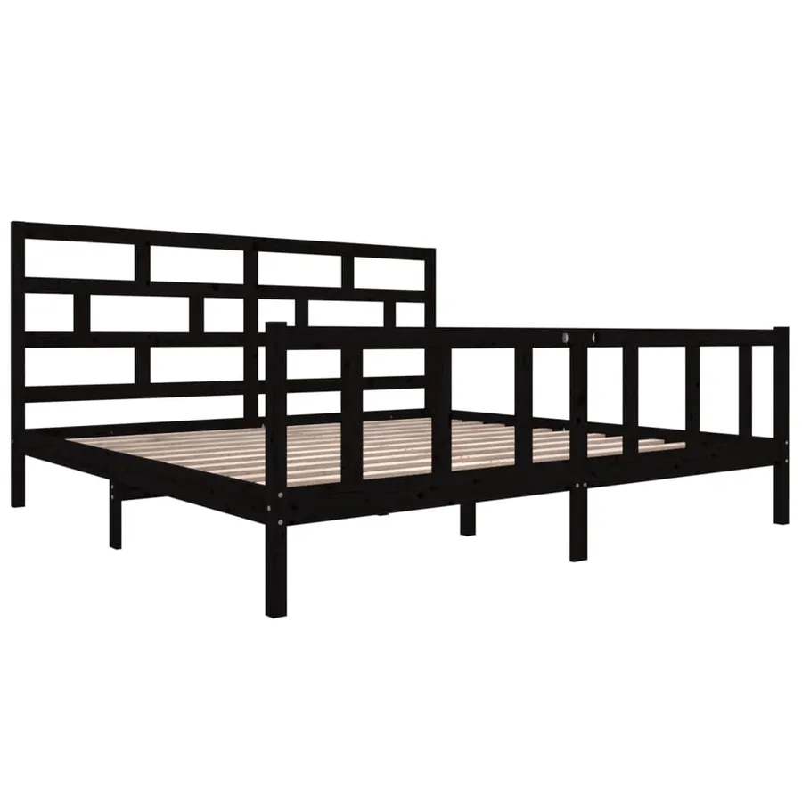 Cadre de lit sans matelas noir bois massif 200x200 cm - 3