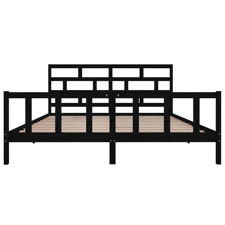 Cadre de lit sans matelas noir bois massif 200x200 cm - 4