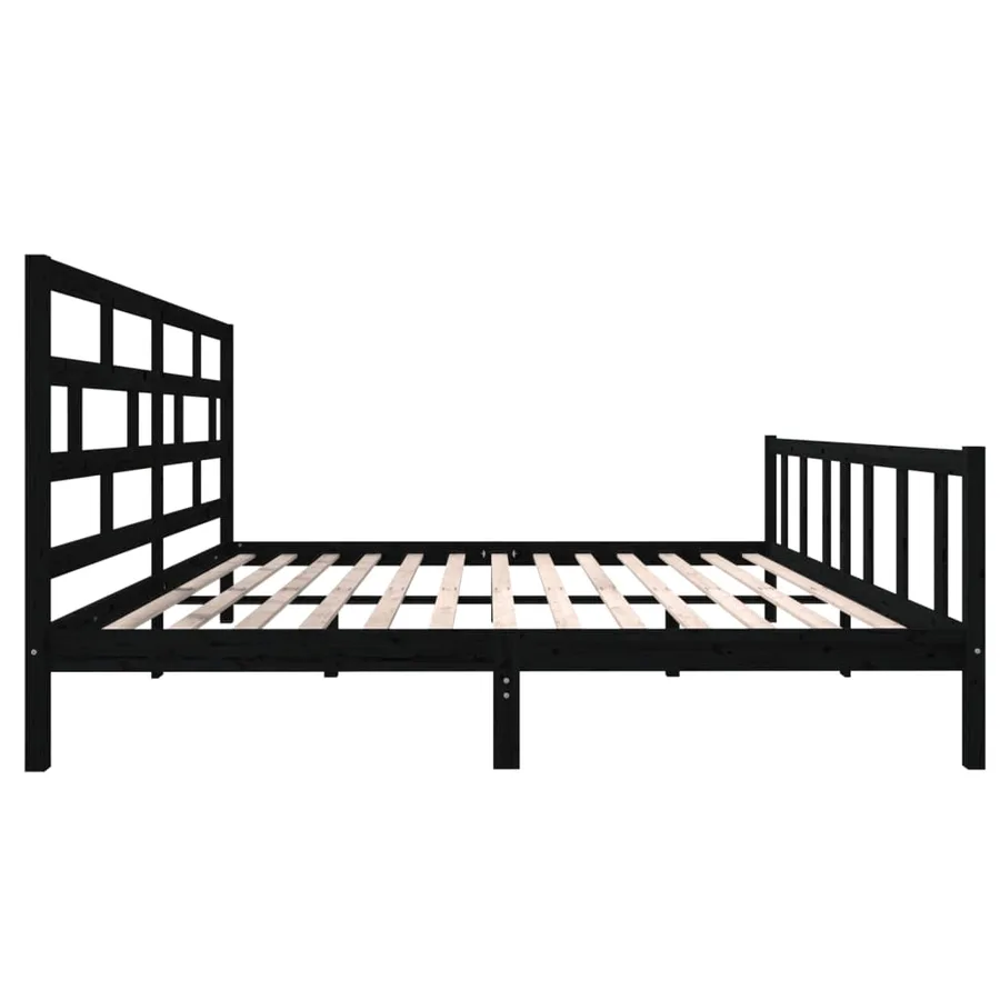 Cadre de lit sans matelas noir bois massif 200x200 cm - 5