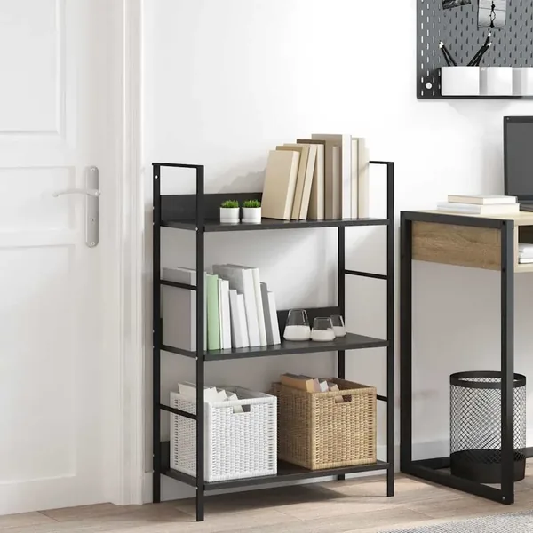 Bibliothèque à 3 niveaux noir 60x27,6x90,5 cm bois d'ingénierie