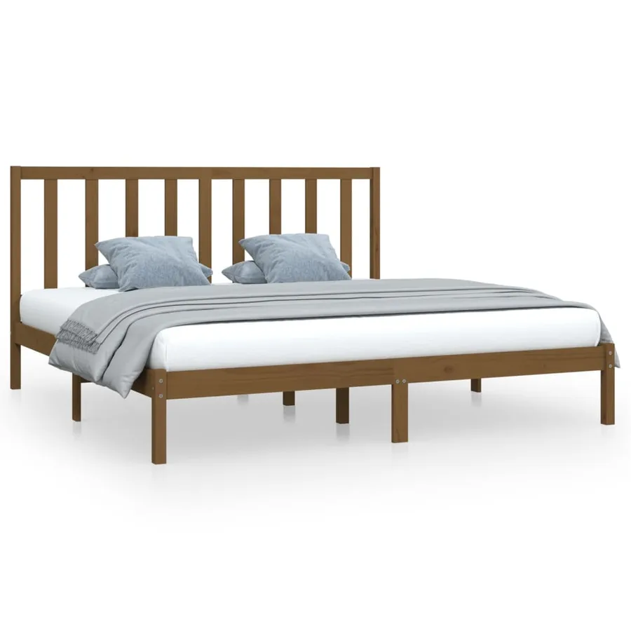 Cadre de lit sans matelas marron miel bois pin massif 200x200cm - 2