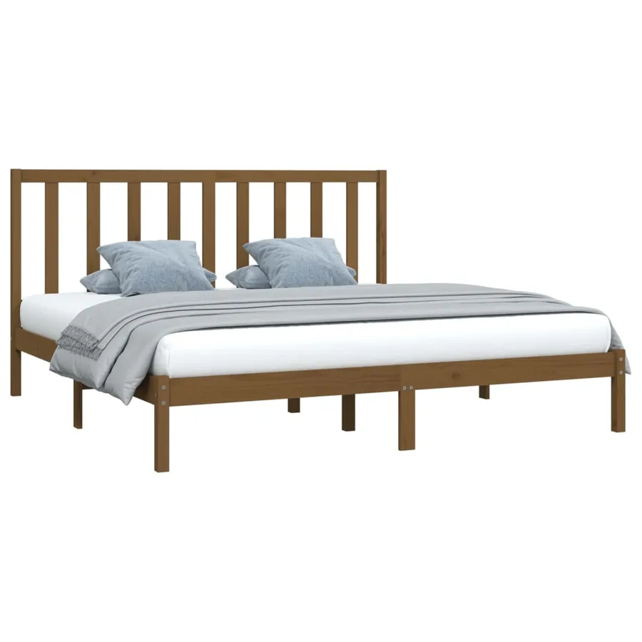 Cadre de lit sans matelas marron miel bois pin massif 200x200cm - 3