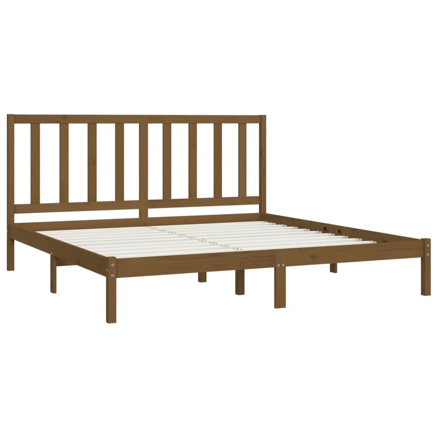 Cadre de lit sans matelas marron miel bois pin massif 200x200cm - 4