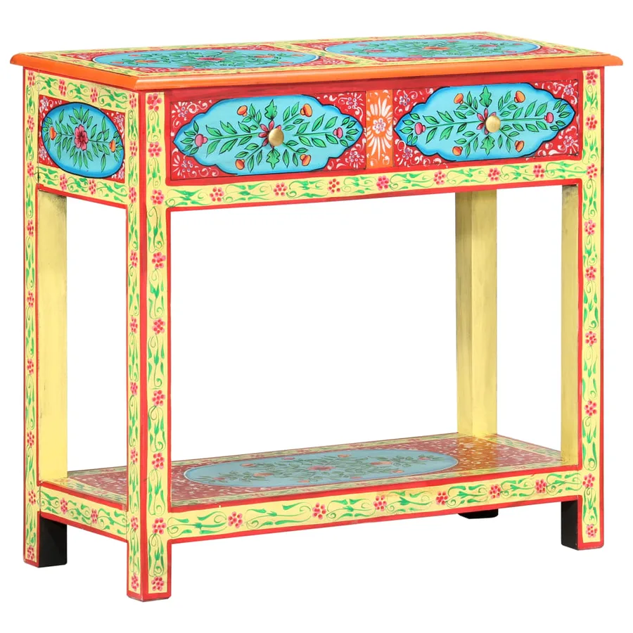 Table console peinte à la main 80x35x75 cm Bois de manguier - 10