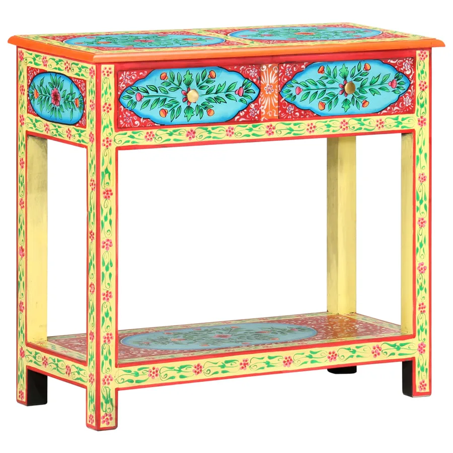 Table console peinte à la main 80x35x75 cm Bois de manguier - 11
