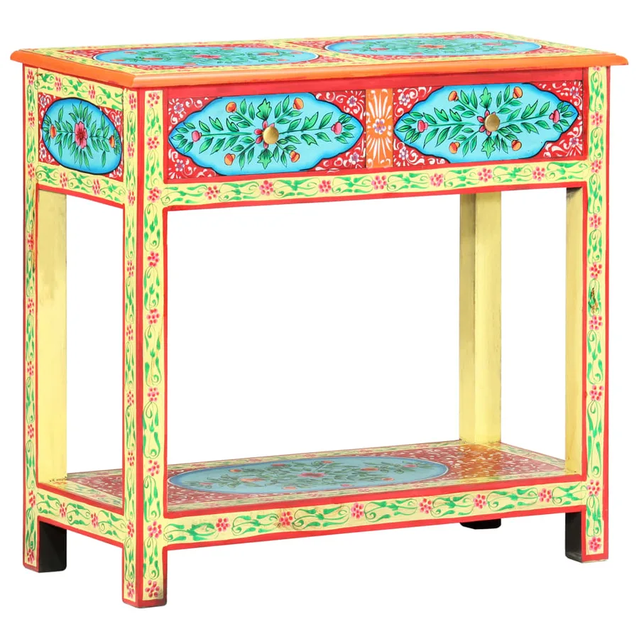 Table console peinte à la main 80x35x75 cm Bois de manguier - 12
