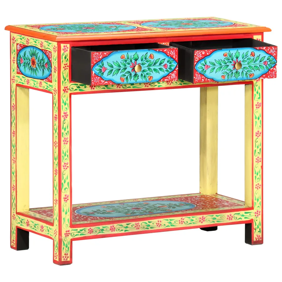 Table console peinte à la main 80x35x75 cm Bois de manguier - 2