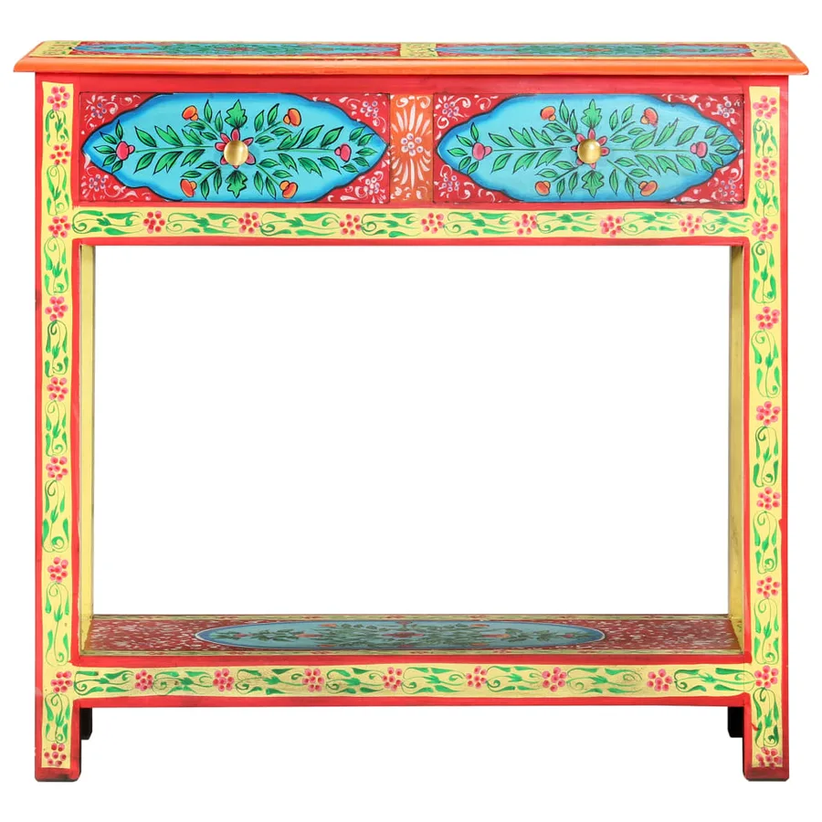 Table console peinte à la main 80x35x75 cm Bois de manguier - 3