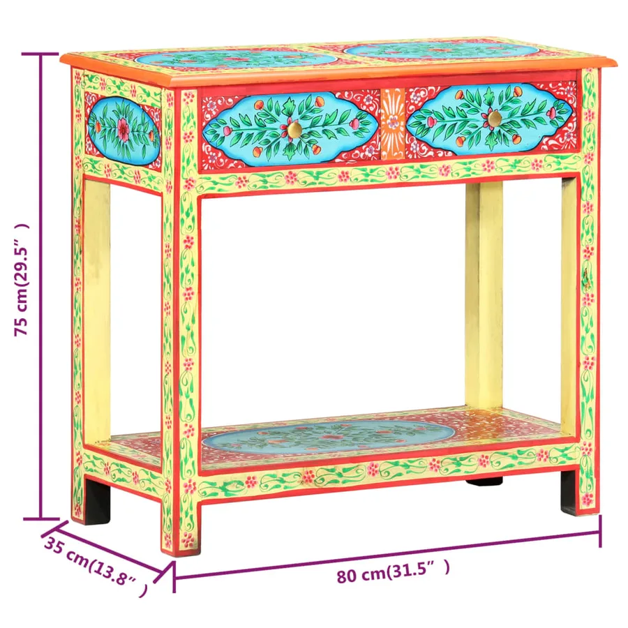 Table console peinte à la main 80x35x75 cm Bois de manguier - 8